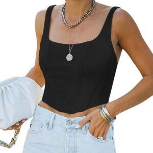 Reoria Black Corset Crop Top | Structured Bustier Tank | Size M |